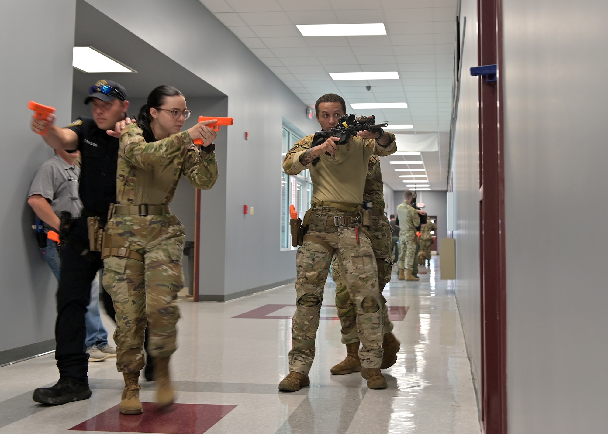 ALERRT participants initiate contact with a simulated active shooter.