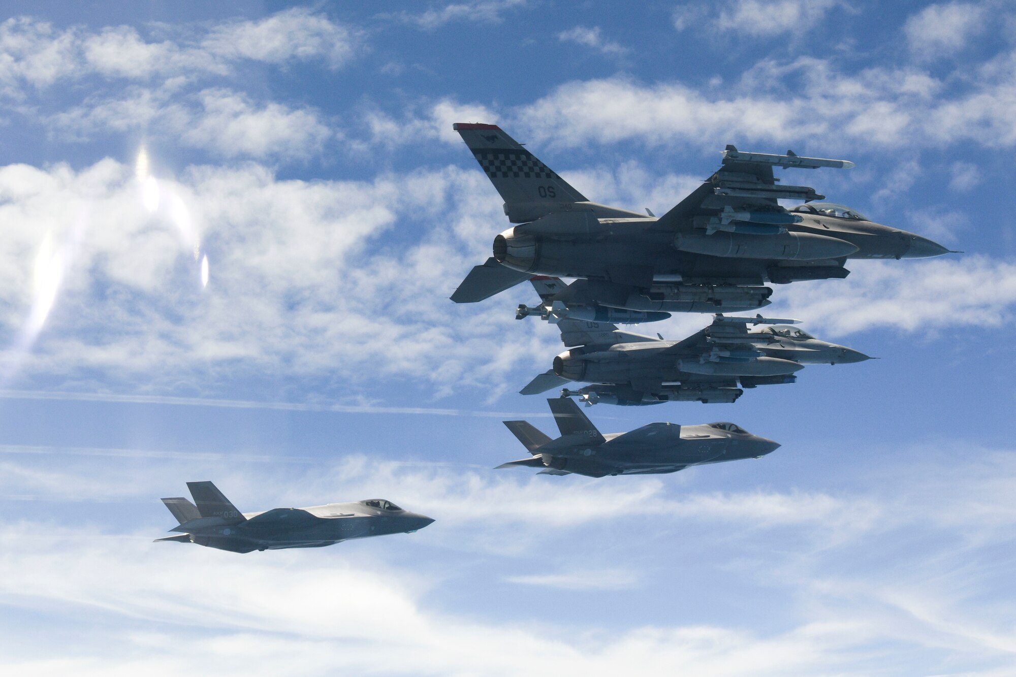 U.S. Seventh Air Force F-16 fighter aircraft joined Republic of Korea F-35A stealth fighters to conduct combined flight operations July 28, 2023, employing munitions at a live-fire training area off the west coast of the ROK.