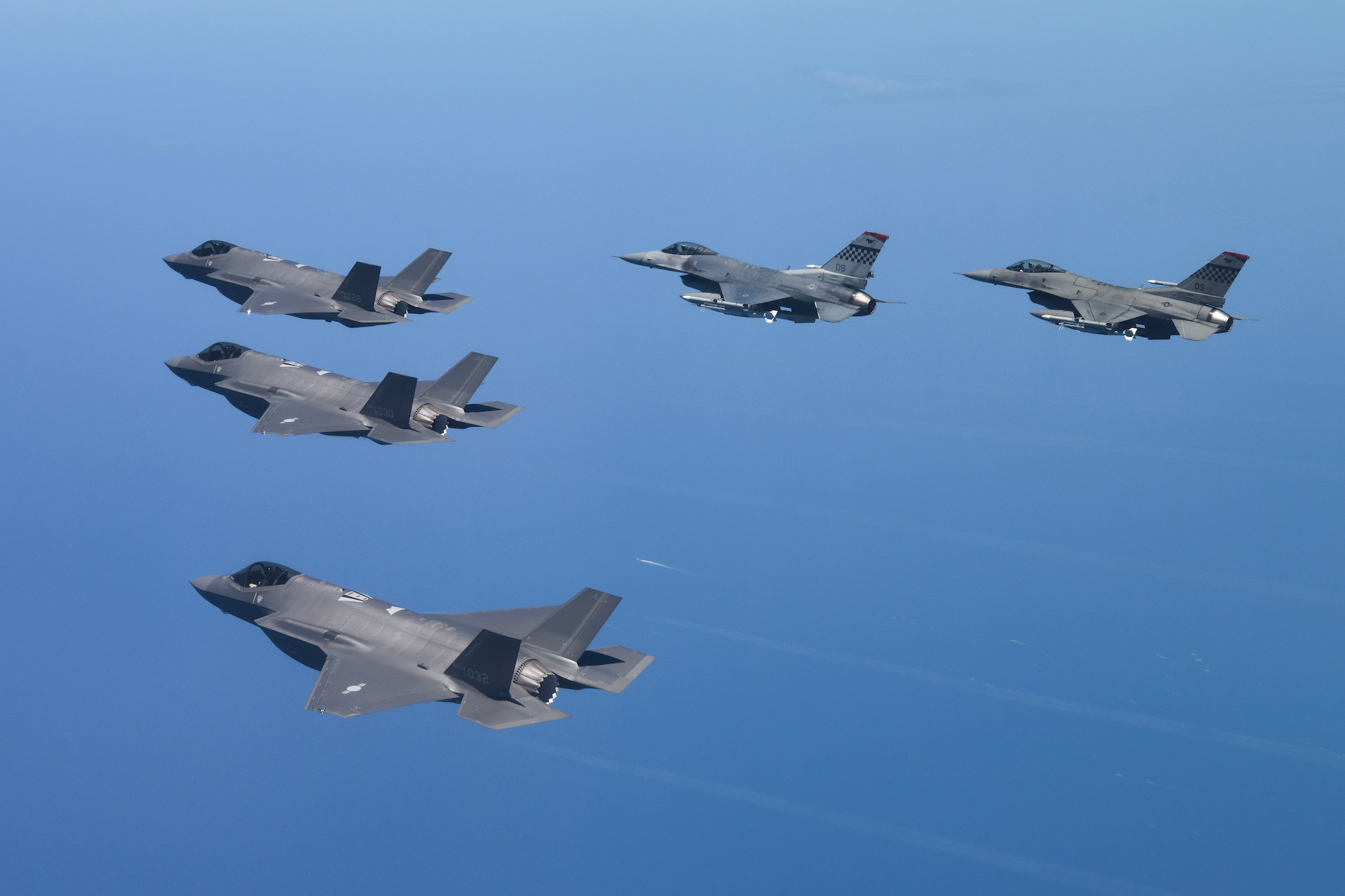 U.S. Seventh Air Force F-16 fighter aircraft joined Republic of Korea F-35A stealth fighters to conduct combined flight operations July 28, 2023, employing munitions at a live-fire training area off the west coast of the ROK.