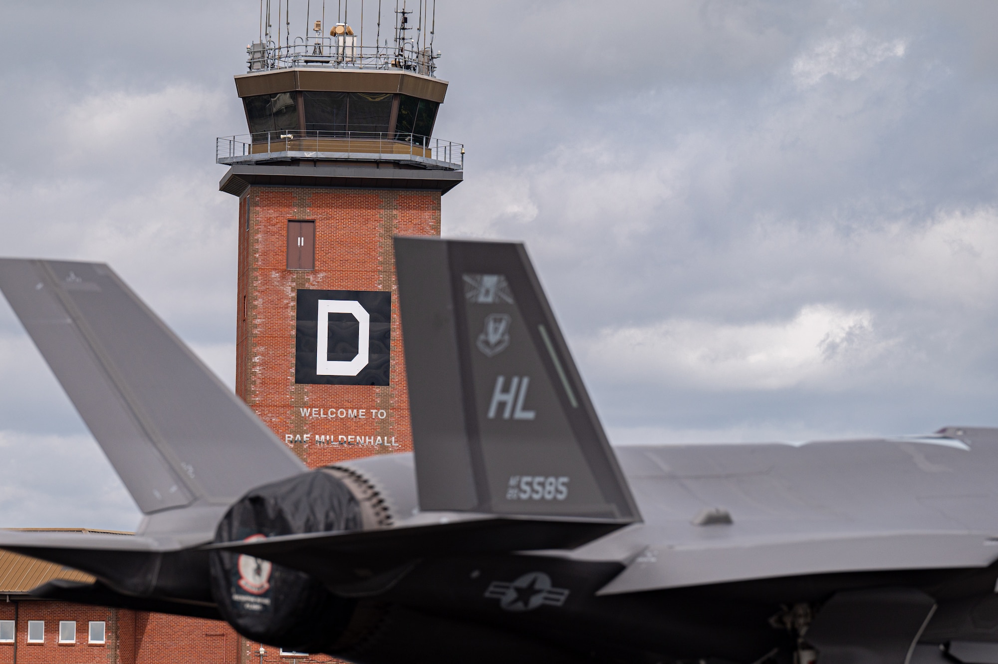 A U.S. Air Force F-35A Lightning II aircraft assigned to the 388th Fighter Wing, Hill Air Force Base, Utah, is parked on the flight line at Royal Air Force Mildenhall, England, July 24, 2023.