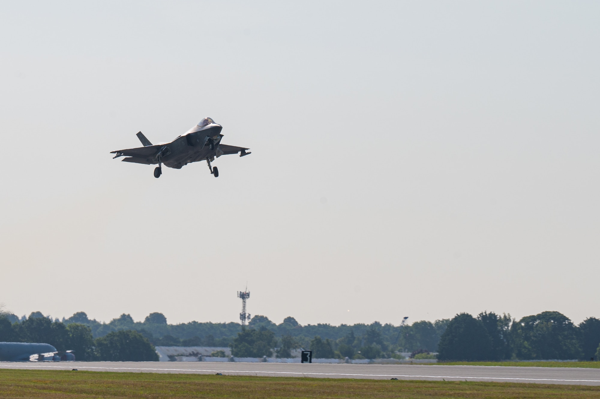 U.S. Air Force F-35A Lightning II aircraft assigned to the 388th Fighter Wing, Hill Air Force Base, Utah, taxi on the flightline for take off at Royal Air Force Mildenhall, England, July 26, 2023.