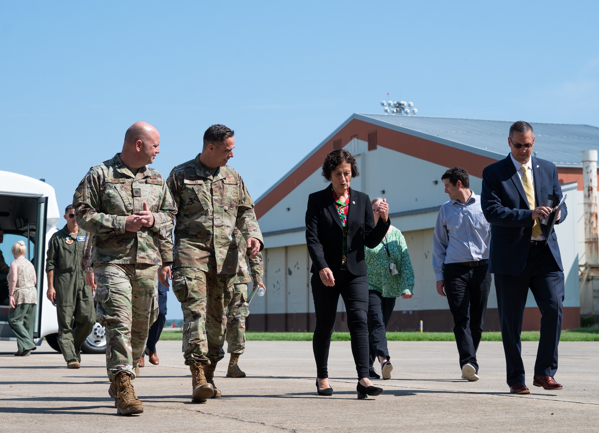 The Chief Scientist of the Air Force visits the 1st Fighter Wing, talks with leaders, and views and F-22 Raptor.