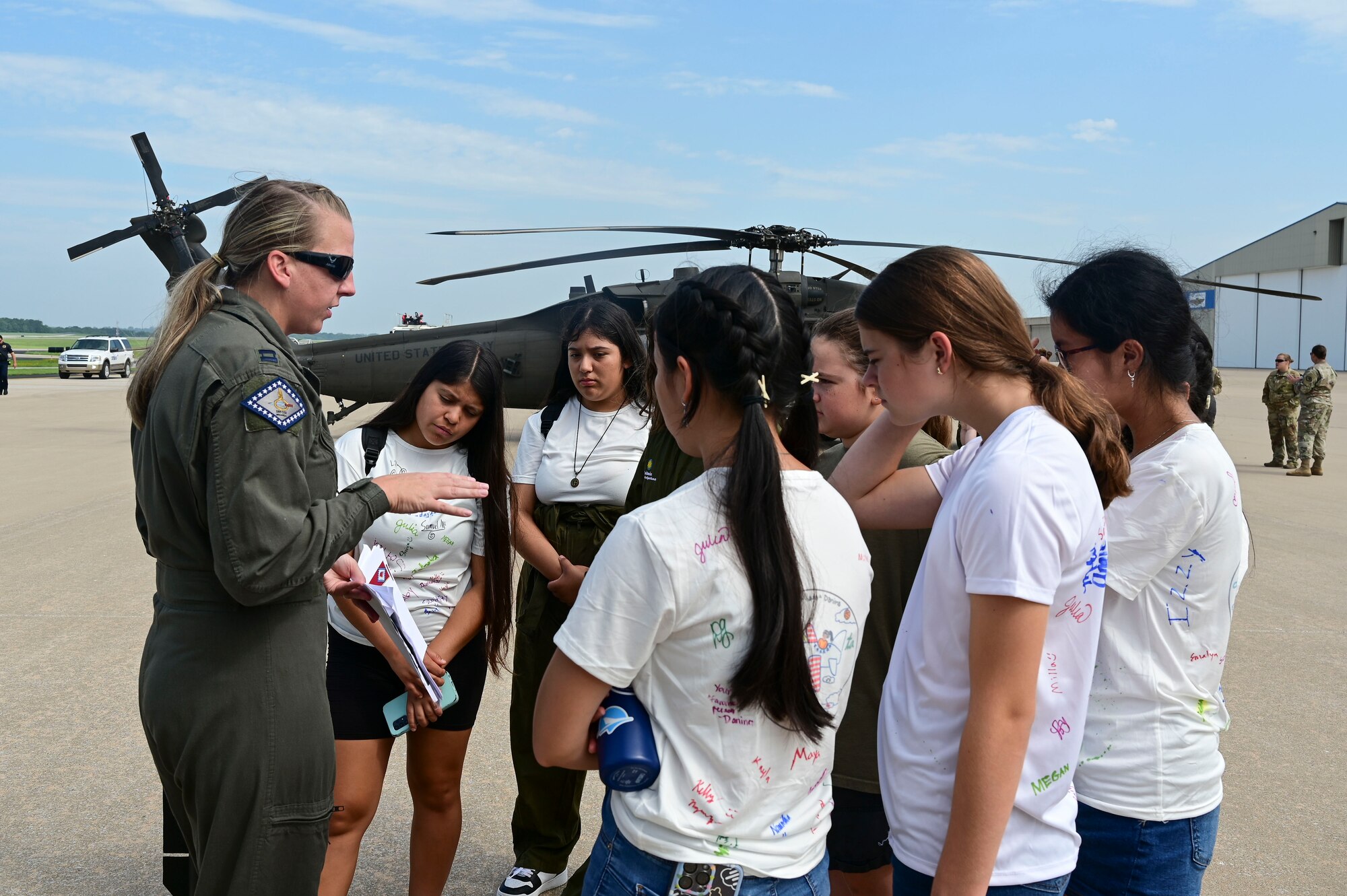 Students tour a helicopter.