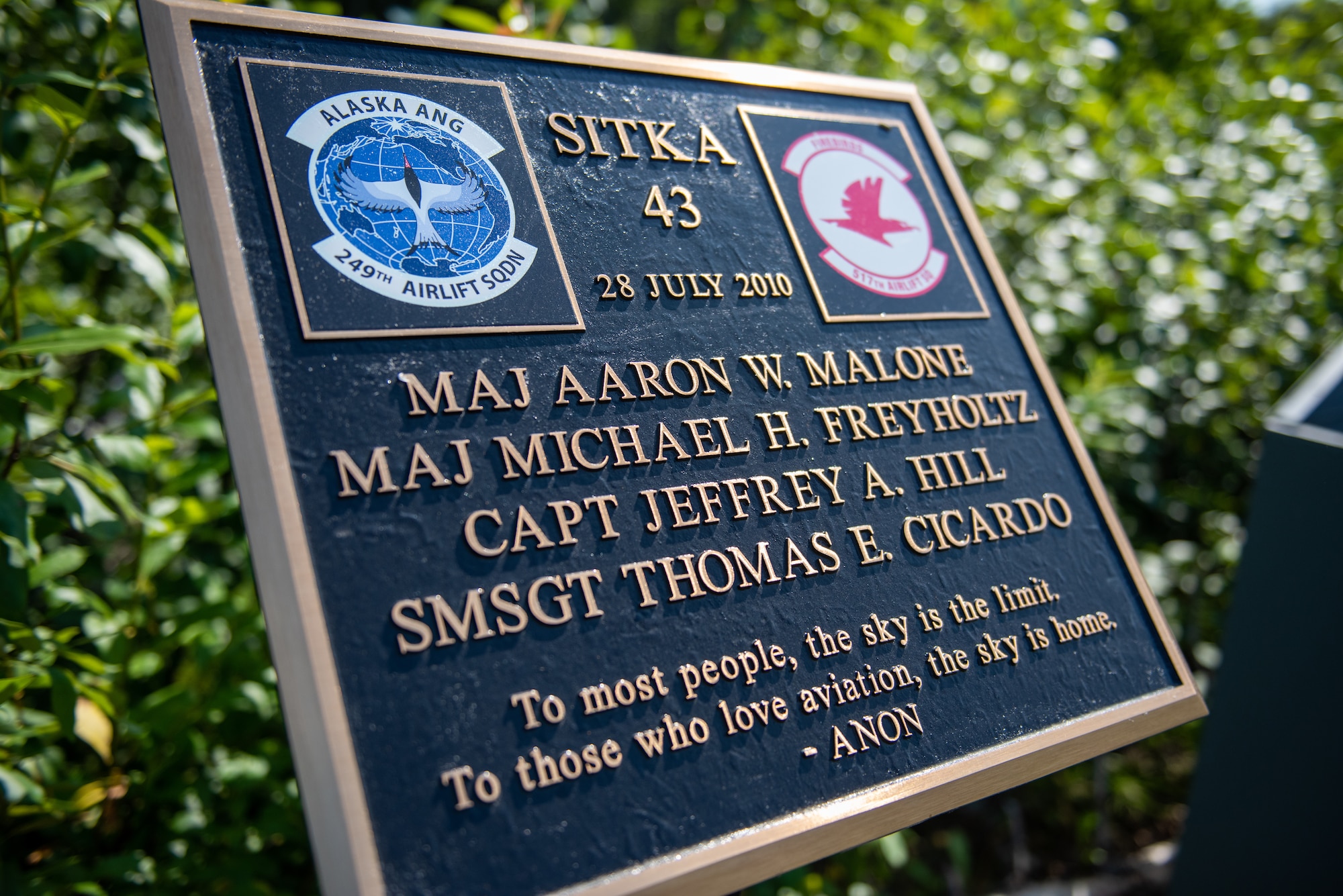A memorial remembers fallen Airmen assigned to Alaska Air National Guard 249th Airlift Squadron and U.S. Air Force 517th Airlift Squadron at Joint Base Elmendorf-Richardson, Alaska.