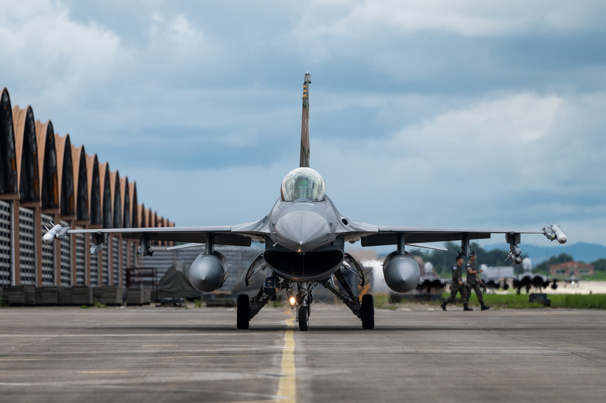 U.S. Air Force Capt. David Lee taxis during a U.S.-Republic of Korea buddy squadron event.