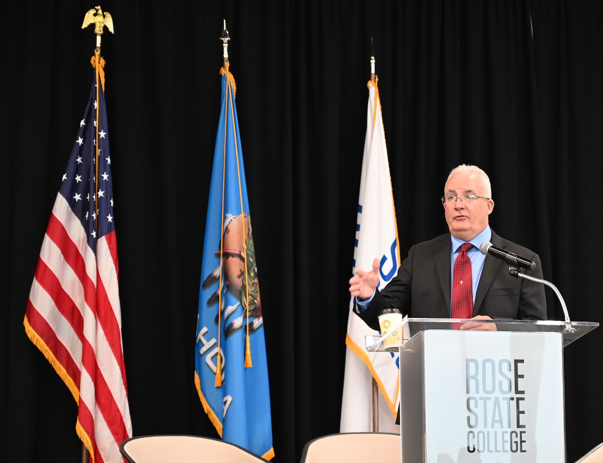 Stephen Gray, director of the 448th Supply Chain Management Wing, speaks during the Oklahoma Aerospace and Defense Industry Day May 16 at Rose State College in Midwest City.