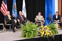 Air Force Sustainment Center Executive Director Dennis D'Angelo speaks during a panel at the Oklahoma Aerospace and Defense Industry Day May 16 at Rose State College in Midwest City, Okla.