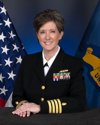 230413-N-N0443-1111 NEWPORT, R.I. (April 13, 2023) Official portrait of Capt. Jill Skeet. (U.S. Navy photo)