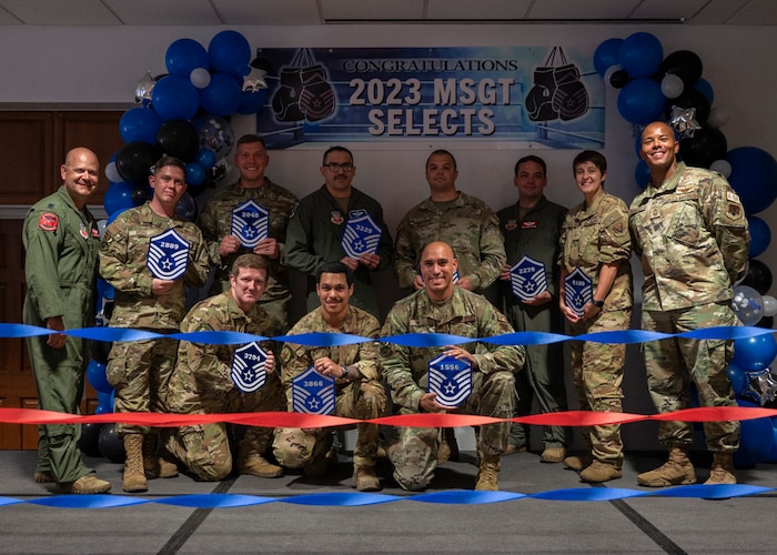 U.S. Air Force technical sergeants assigned to the 55th Electronic Combat Group are selected for promotion, in the Community Center at Davis-Monthan Air Force Base, Ariz., May 31, 2023. Of 28,831 Air Force technical sergeants eligible to be promoted, 4,998 Air Force technical sergeants were selected. (U.S. Air Force photo by Airman William Finn V)