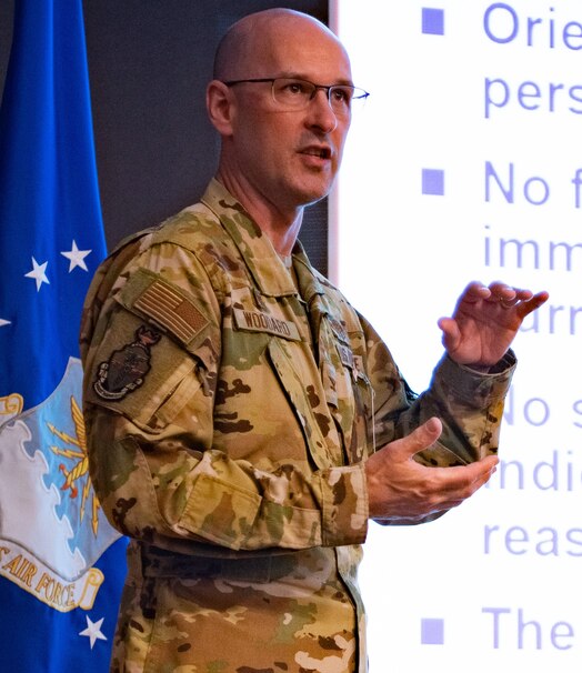  Col Troy Woodard, USAFSAM commander, answered questions from the audience during the SpOC Missile Community Cancer Study town hall. Members of the audience were able to have their questions and concerns addressed during the town hall which was held virtually and in person.