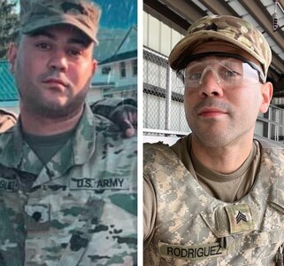 Before and after shot of U.S. Army Sgt. Isaac Rodriguez, assigned to the 1048th Medium Transportation Company, Connecticut Army National Guard. Rodriguez enrolled in the Fitness Improvement Program to continue his military career, losing 42.2 pounds in three months.