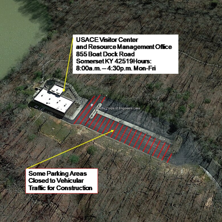 The U.S. Army Corps of Engineers Nashville District announces that parking will be limited at the Lake Cumberland Resource Management Office and Visitor Center during June and July 2023.