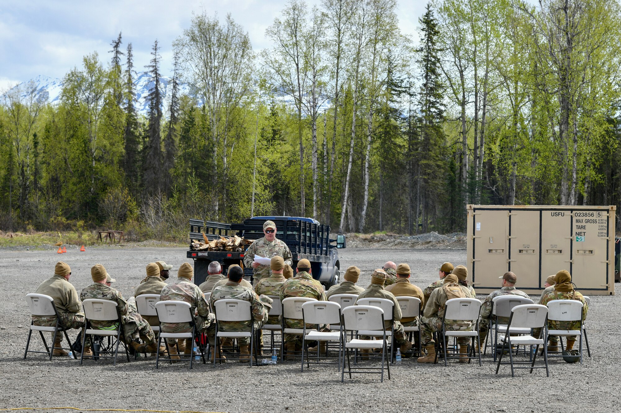 A photo of Airmen of the 177th, 108th, and 111th Civil Engineer Squadrons participating in training.