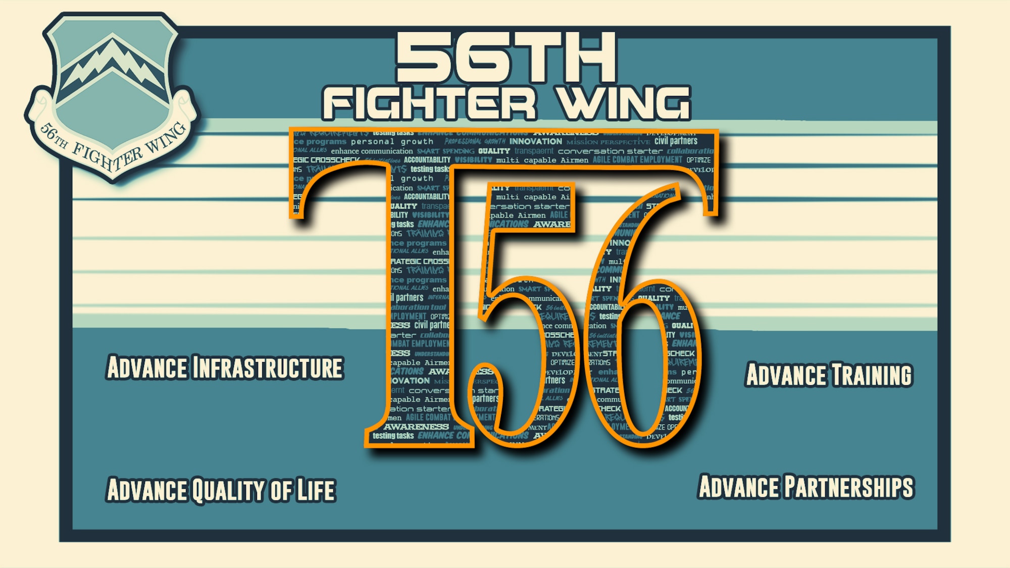 56th Fighter Wing leadership is proud to announce Thunderbolt 56.

Thunderbolt 56, or T56 is for short, is a base billboard that aligns up to 56 initiatives with the lines of effort and objectives of the Wing Strategy.