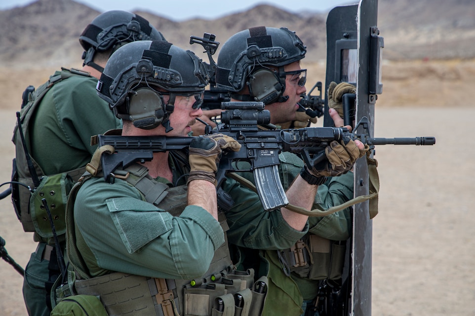 U.S. Marines practice coordinated movement techniques