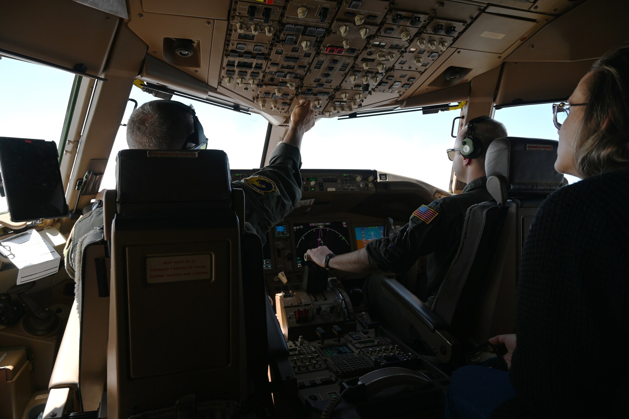 Employer sits in the cockpit of a KC-46