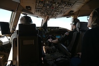 Employer sits in the cockpit of a KC-46