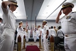 The Naval Health Clinic Cherry Point Honor Guard presents the U.S. Flag during the clinic’s change of command ceremony held Wednesday, May 31, 2023 aboard Marine Corps Air Station Cherry Point.  Capt. Sean Barbabella assumed command of the clinic from Capt. Elizabeth Adriano during the ceremony.