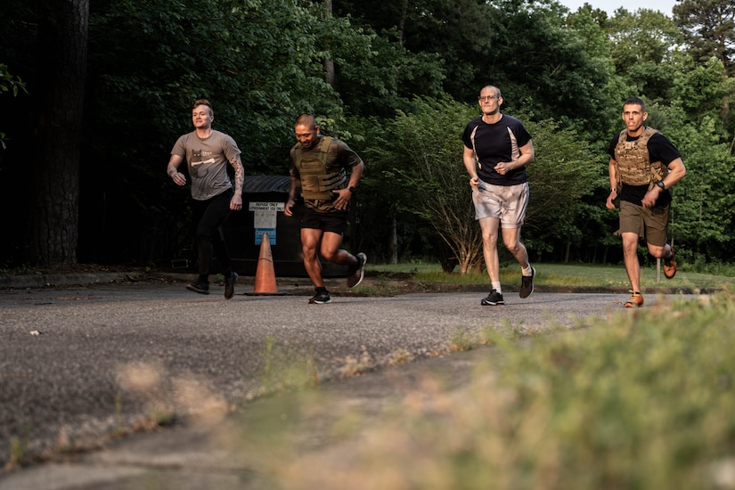 Airmen work out as part of the Murph Challenge.