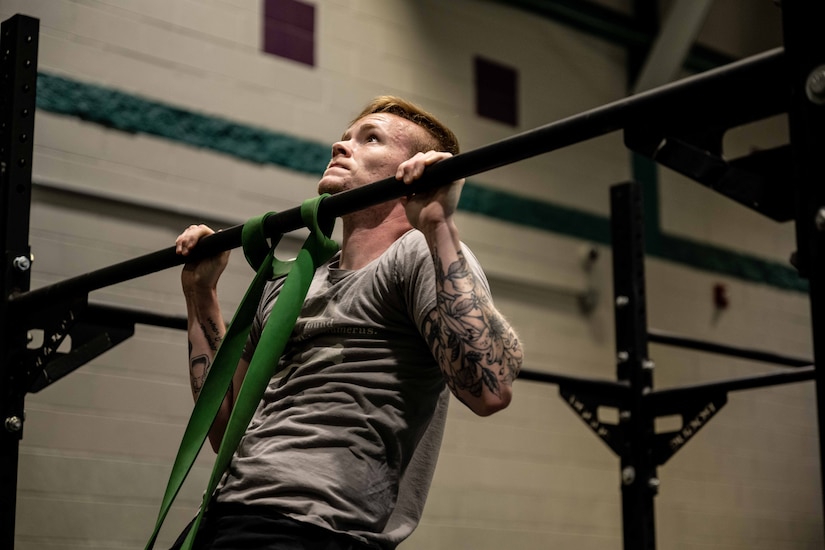 An Airman works out as part of the Murph Challenge.