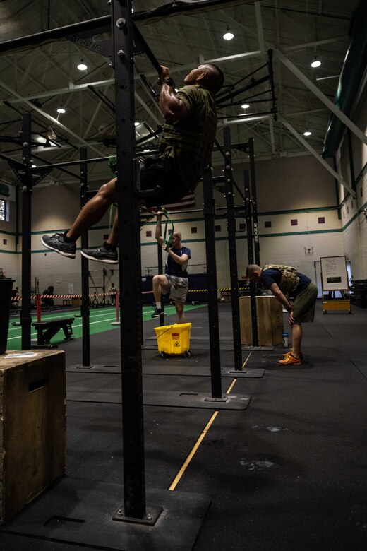 Airmen work out as part of the Murph Challenge.