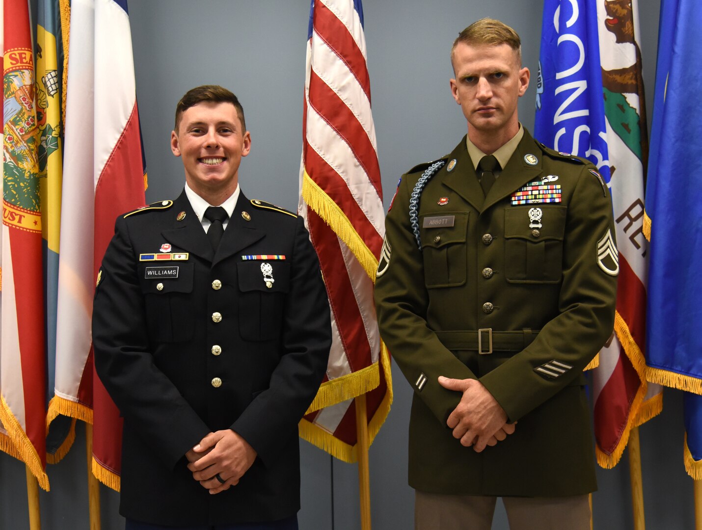 Virginia National Guard Staff Sgt. Dan Abbott, right, and West Virginia National Guard Spc. Bret Williams took top honors in the five-day Army National Guard Region II Best Warrior Competition May 19, 2023, at Fort Barfoot, Virginia. Eleven ARNG NCOs and Soldiers representing Virginia, Maryland, Delaware, West Virginia, Pennsylvania and the District of Columbia participated in the five-day competition.