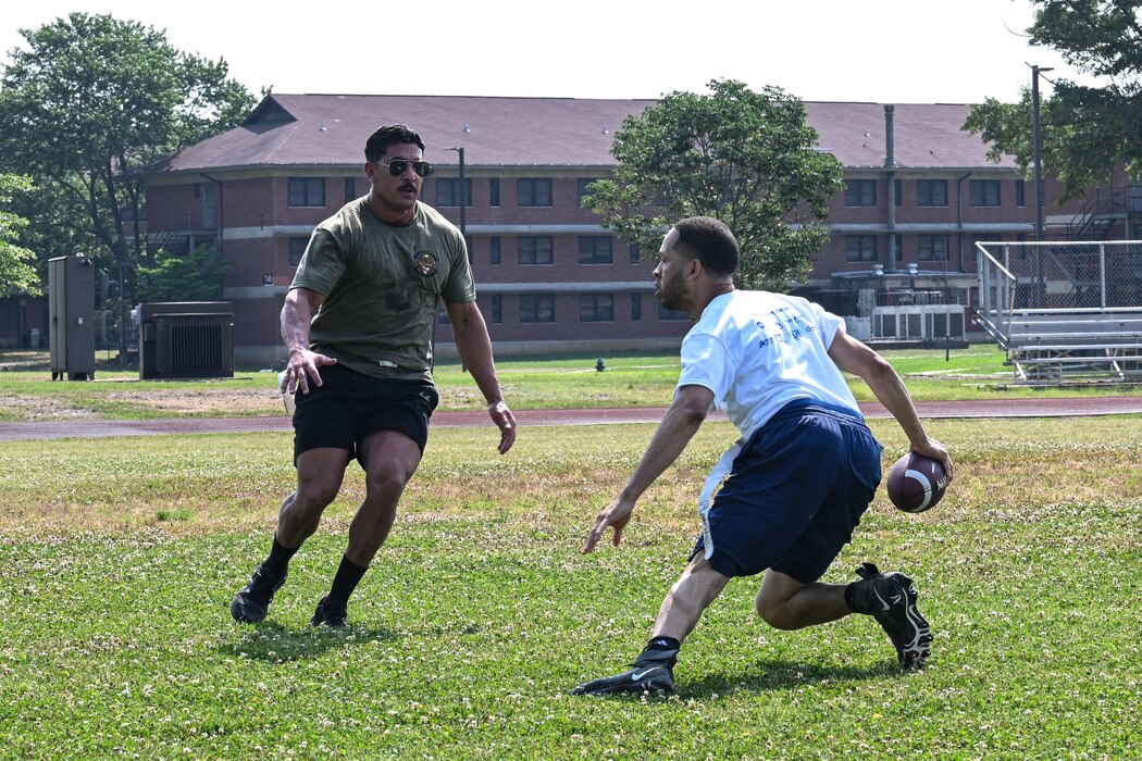 Airmen play flag football