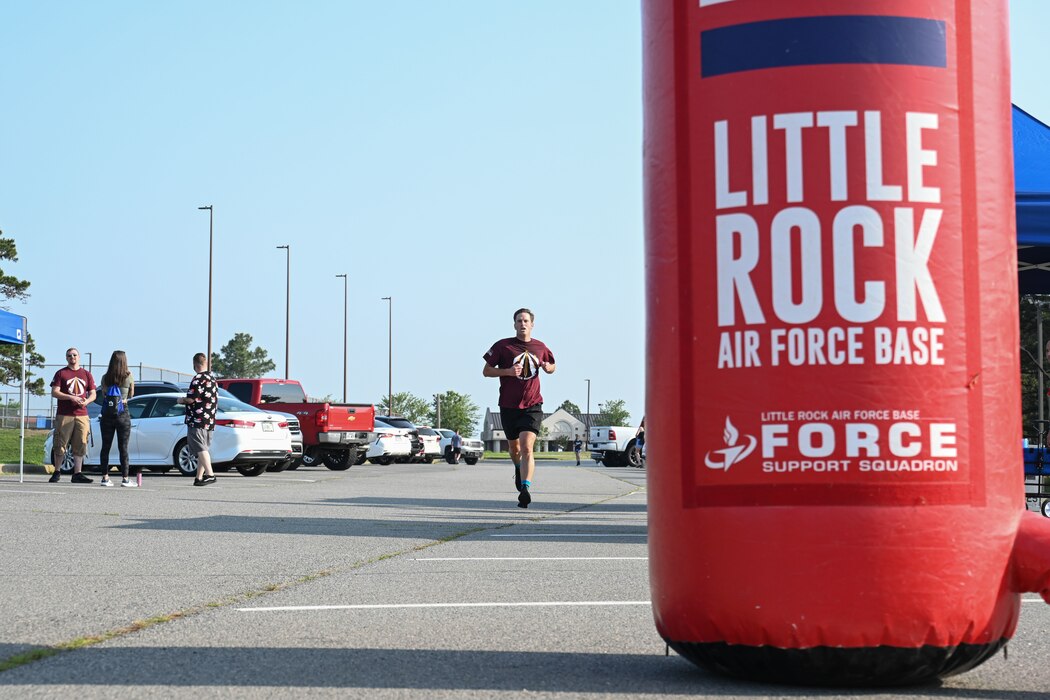 a man runs to the finish line