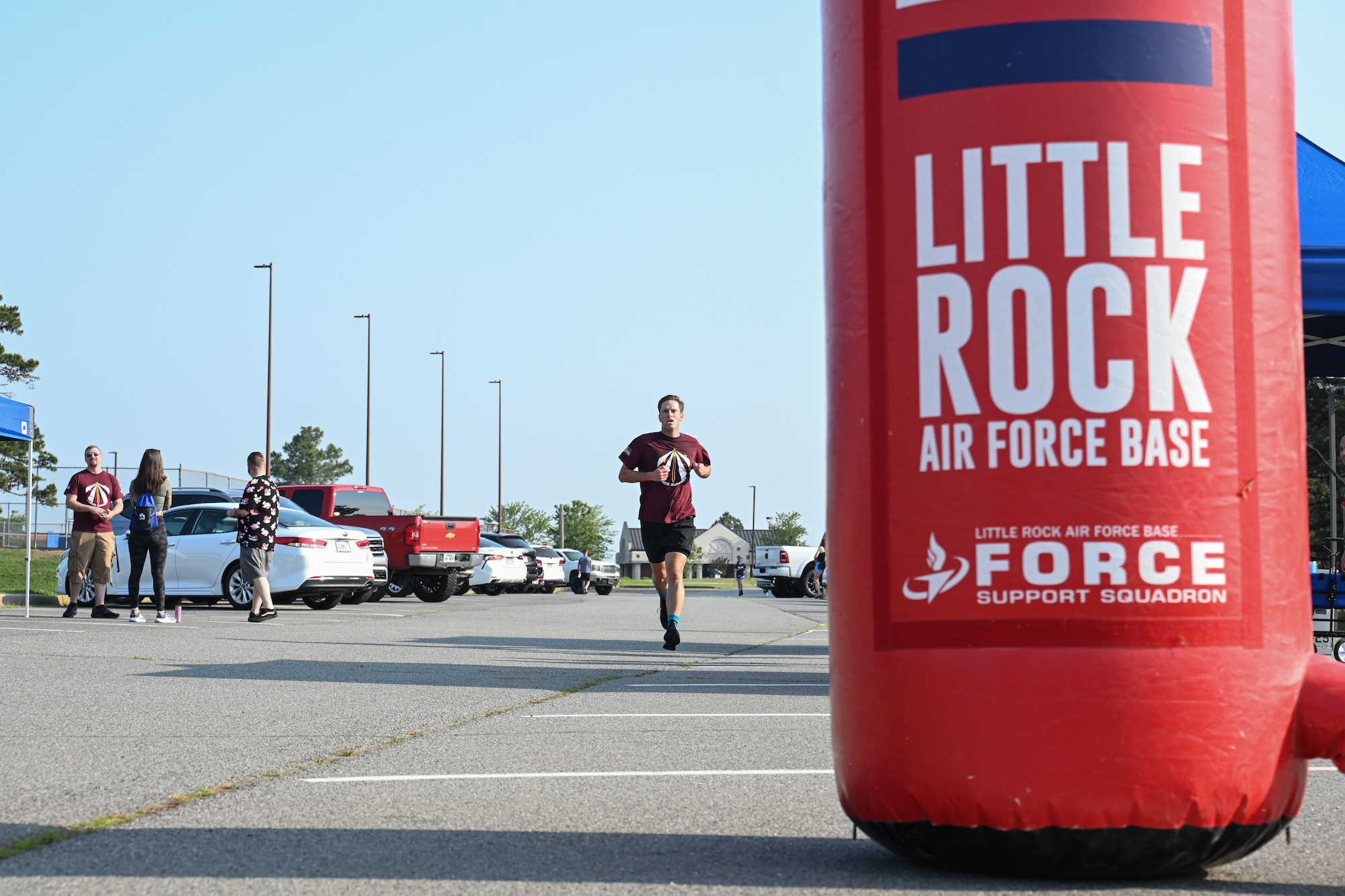 a man runs to the finish line