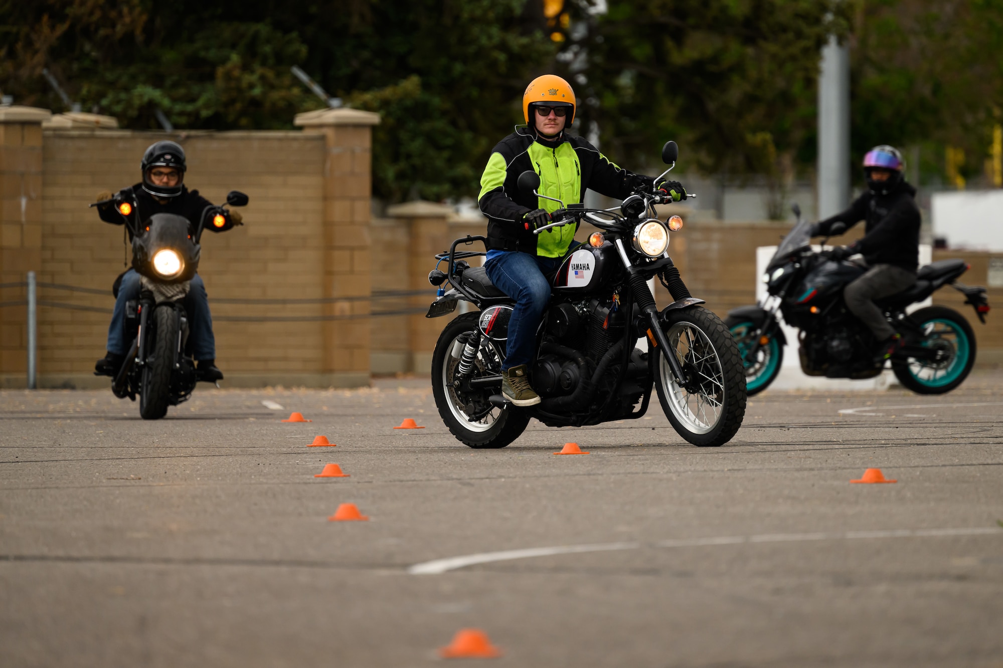 Motorcyclists refine maneuvering skills during a Basic Rider Course at Hill Air Force Base, Utah, May 26, 2023. The 75th Air Base Wing safety office maintains a SharePoint that provides motorcyclists with information and resources regarding safety, requirements and training for anyone with base access.  (U.S. Air Force photo by R. Nial Bradshaw)