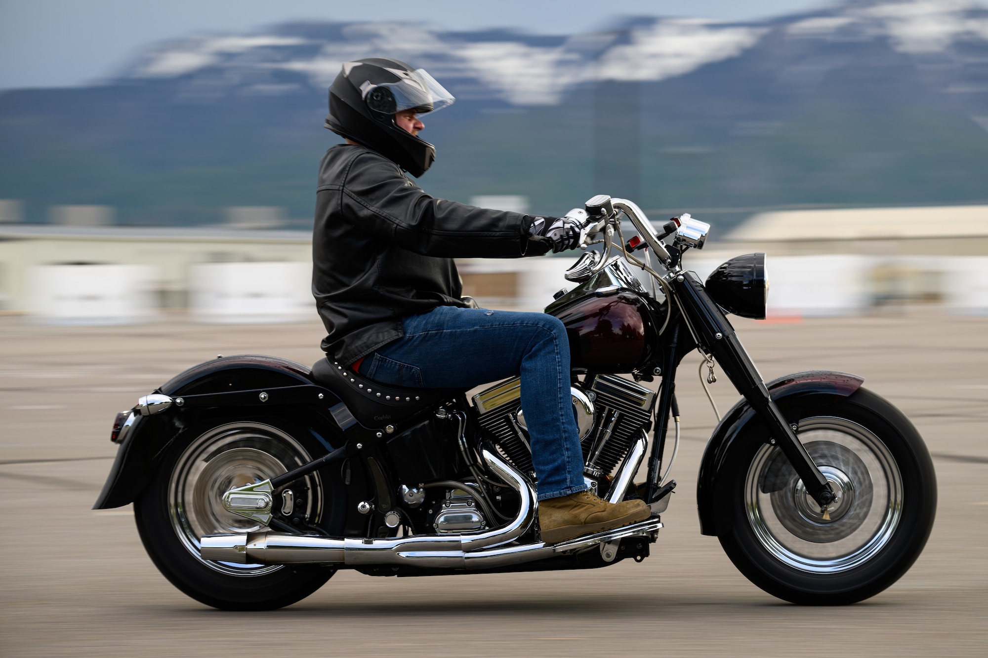 Thomas Moore rides a motorcycle during a Basic Rider Course at Hill Air Force Base, Utah, May 26, 2023. The 75th Air Base Wing safety office maintains a SharePoint that provides motorcyclists with information and resources regarding safety, requirements and training for anyone with base access.  (U.S. Air Force photo by R. Nial Bradshaw)