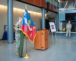 The Nebraska National Guard unveils a new flag, June 2, 2023, during a ceremony at the Joint Force Headquarters in Lincoln, Nebraska.