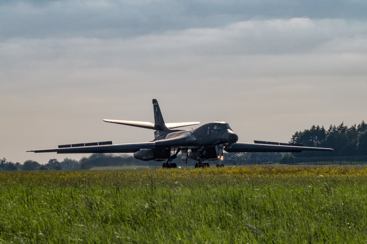 A B-1B Lancer lands at RAF Fairford, United Kingdom, Jun. 1, 2023.