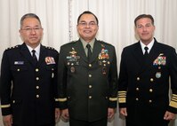 SINGAPORE (June 3, 2023)  General Yoshihide Yoshida, Chief of Staff, Japan Joint Staff (JJS), Gen. Andres Centino, Chief of Staff of the Armed Forces of the Philippines (AFP), and Adm. John C. Aquilino, Commander U.S. Indo-Pacific Command,  held the fourth AFP-JJS-USINDOPACOM Trilateral Leaders' Engagement on the margins of the International Institute for Strategic Studies’ 20th Asia Security Summit, also known as the Shangri-La Dialogue. (U.S. Navy photo by Chief Mass Communication Specialist Shannon M. Smith)