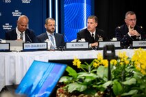 SINGAPORE (June 3, 2023) Adm. John C. Aquilino, Commander U.S. Indo-Pacific Command, speaks during Shangri-La Dialogue panel “Defence Cooperation in the Indian Ocean” with other senior military and civilian leaders from France, India, Oman and Sri Lanka, hosted by the International Institute for Strategic Studies. The Shangri-La Dialogue is a defense summit focused on the Asia-Pacific region where ministers and representatives gather to discuss pressing security challenges and engage in bilateral talks. USINDOPACOM is committed to enhancing stability in the Asia-Pacific region by promoting security cooperation, encouraging peaceful development, responding to contingencies, deterring aggression and, when necessary, fighting to win. (U.S. Navy photo by Chief Mass Communication Specialist Shannon M. Smith)