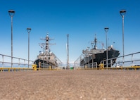 TALLINN, Estonia (June 4, 2023) – The Arleigh Burke-class guided-missile destroyer USS Paul Ignatius (DDG 117), left, and the Blue Ridge-class command and control ship USS Mount Whitney (LCC 20), depart Tallinn, Estonia, June 4, 2023, to participate in Baltic Operations 2023 (BALTOPS 23). BALTOPS 23 is the premier maritime-focused exercise in the Baltic Region. The exercise, led by U.S. Naval Forces Europe-Africa, and executed by Naval Striking and Support Forces NATO, provides a unique training opportunity to strengthen combined response capabilities critical to preserving freedom of navigation and security in the Baltic Sea. (Courtesy Photo by Sgt. Martti Kallas (OR-4), Estonian Defence Forces)