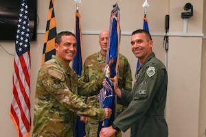 U.S. Air National Guard Col. Richard D. Hunt, 175th Wing commander, thanks his team during a change of command ceremony at Martin State Air National Guard Base, Middle River, Maryland, June 4, 2023.
