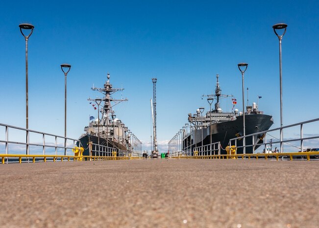 TALLINN, Estonia (June 4, 2023) – The Arleigh Burke-class guided-missile destroyer USS Paul Ignatius (DDG 117), left, and the Blue Ridge-class command and control ship USS Mount Whitney (LCC 20), depart Tallinn, Estonia, June 4, 2023, to participate in Baltic Operations 2023 (BALTOPS 23). BALTOPS 23 is the premier maritime-focused exercise in the Baltic Region. The exercise, led by U.S. Naval Forces Europe-Africa, and executed by Naval Striking and Support Forces NATO, provides a unique training opportunity to strengthen combined response capabilities critical to preserving freedom of navigation and security in the Baltic Sea. (Courtesy Photo by Sgt. Martti Kallas (OR-4), Estonian Defence Forces)