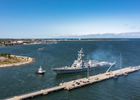 TALLINN, Estonia (June 4, 2023) – The Arleigh Burke-class guided-missile destroyer USS Paul Ignatius (DDG 117) departs Tallinn, Estonia, June 4, 2023, to participate in Baltic Operations 2023 (BALTOPS 23). BALTOPS 23 is the premier maritime-focused exercise in the Baltic Region. The exercise, led by U.S. Naval Forces Europe-Africa, and executed by Naval Striking and Support Forces NATO, provides a unique training opportunity to strengthen combined response capabilities critical to preserving freedom of navigation and security in the Baltic Sea. (Courtesy Photo by Sgt. Martti Kallas (OR-4), Estonian Defence Forces)