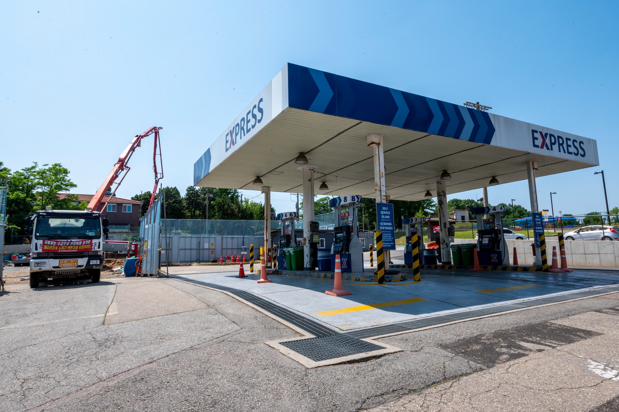 Construction is underway to build a new Army and Air Force Exchange Service gas station and shoppette at Osan Air Base, Republic of Korea, May 31, 2023. Construction on the project began Oct. 4, 2022 and is estimated to be completed April 4, 2024. (U.S. Air Force photo by Airman 1st Class Aaron Edwards.)