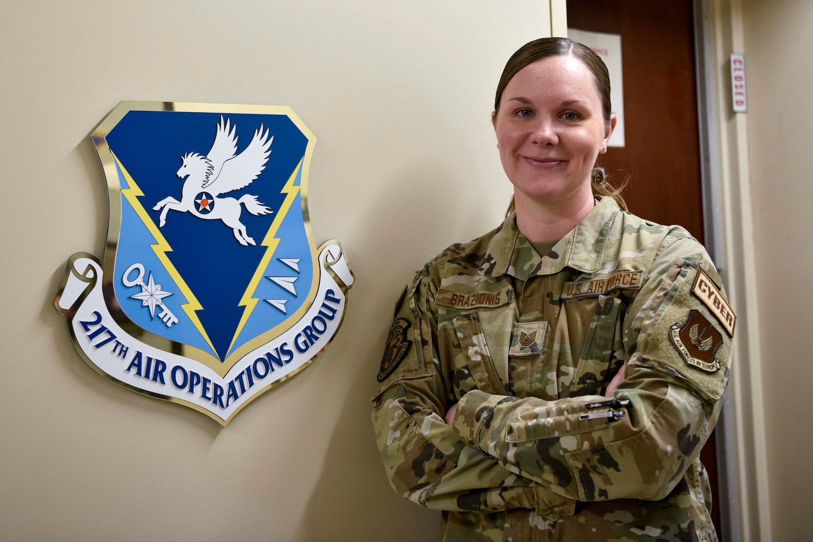 Tech. Sgt. Jessica R. Brazionis, 217th Air Communications Squadron information systems security manager, at Battle Creek Air National Guard Base, Michigan, April 15, 2023. Brazionis is the ANG’s Outstanding Noncommissioned Officer of the Year for 2022.