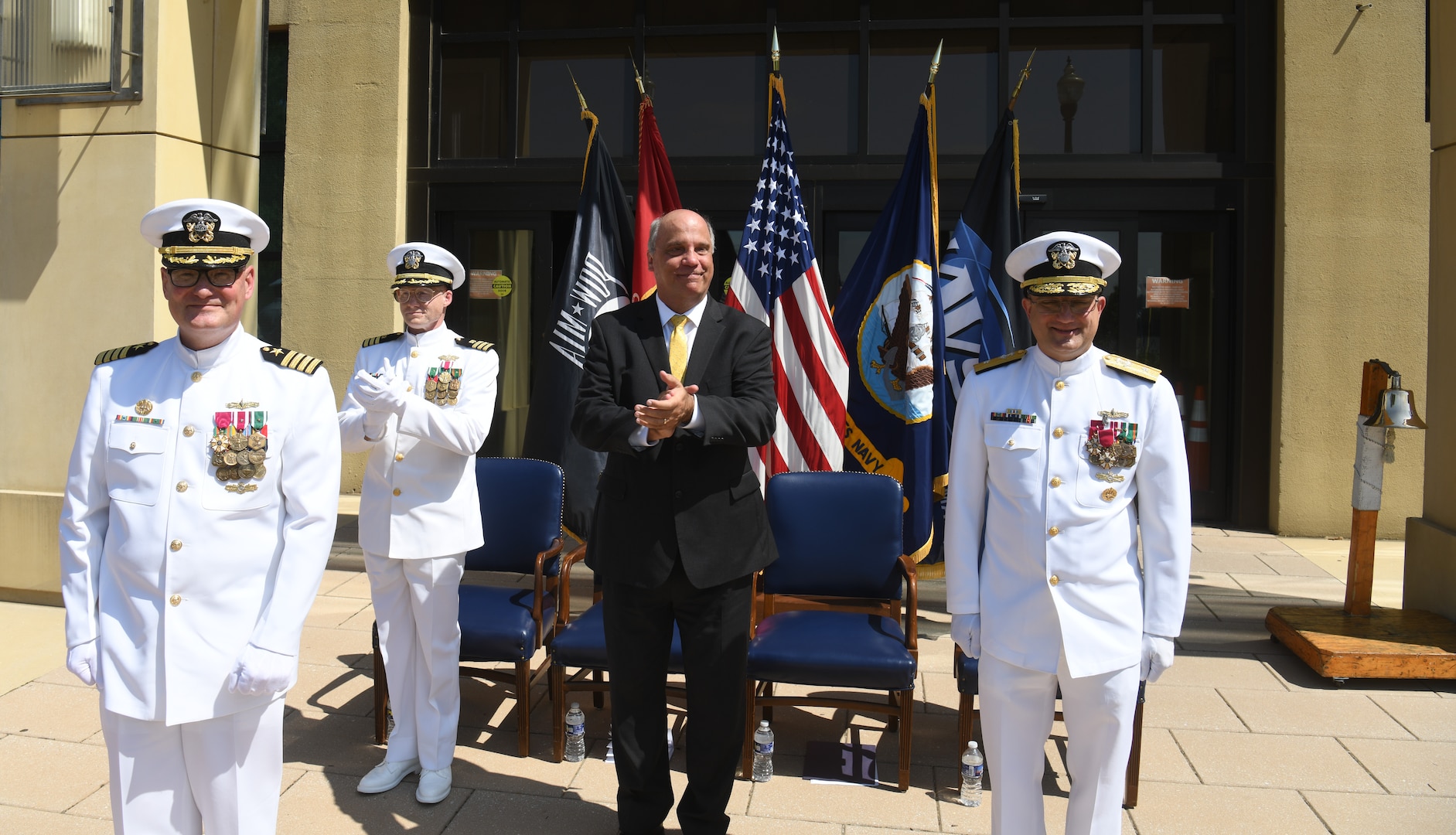 Jay Stefany, acting Assistant Secretary of the Navy (Research, Development, Acquisition) oversees Capt. Kevin Smith relieving Rear Adm. Casey Moton as Program Executive Office Unmanned and Small Combatants.