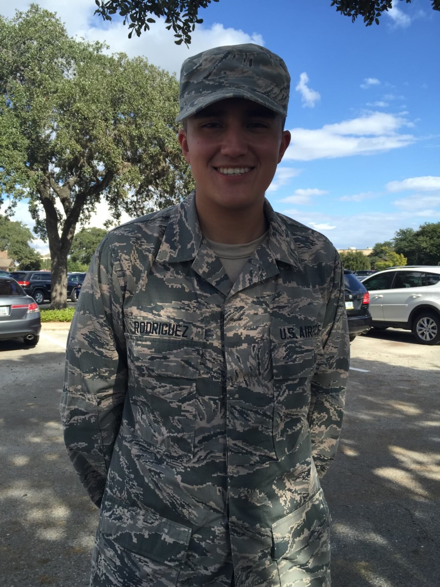 U.S. Air Force Airman Shaei Rodriguez poses for a photo after graduating basic military training Nov. 03, 2023 at Joint Base San Antonio-Lackland, Texas.
