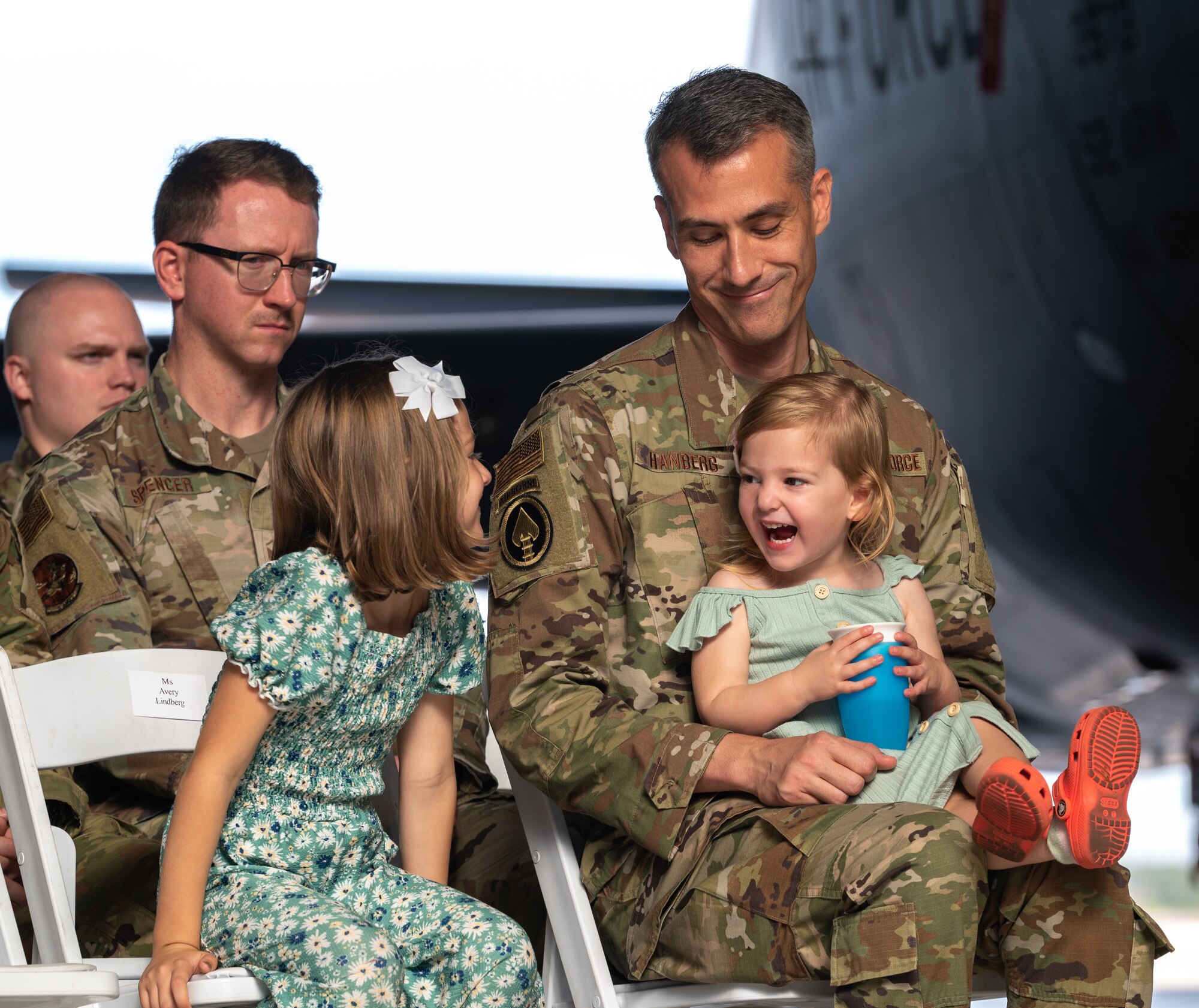 Airmen and family of the 6th Air Refueling Wing listen to a speech during the 6th Aircraft Maintenance Squadron change of command ceremony at MacDill Air Force Base, Florida, June 5, 2023.