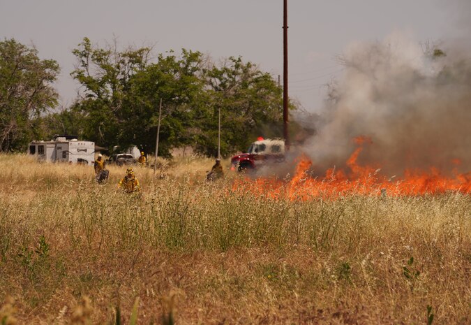 Wildland Support Module members and 9th Civil Engineer Squadron Airmen participate in a prescribed burn June 2, 2023, at Beale Air Force Base, California.