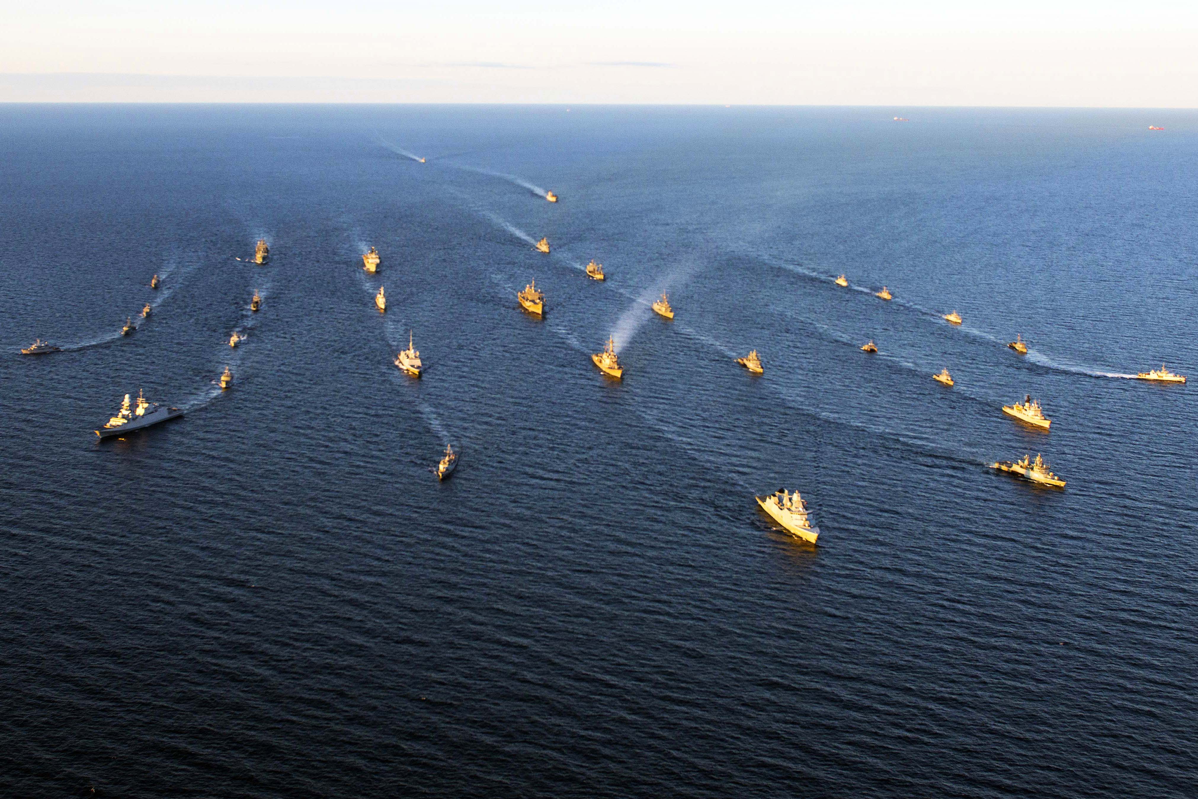 Battleships participating in an excercise