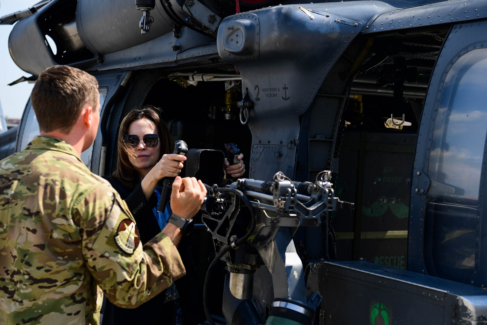 Jamie Harpootlain, U.S. Ambassador to the Republic of Slovenia, poses for a photo with base leadership at Aviano Air Base, Italy, May 1, 2023.