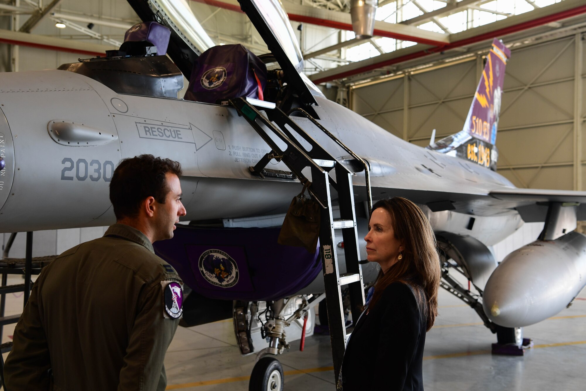 Jamie Harpootlain, U.S. Ambassador to the Republic of Slovenia, poses for a photo with base leadership at Aviano Air Base, Italy, May 1, 2023.
