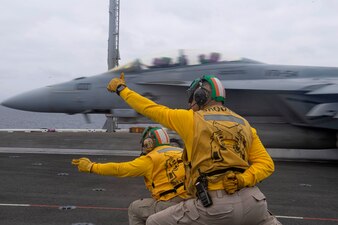 USS Theodore Roosevelt (CVN 71) conducts flight operations in the Pacific Ocean.