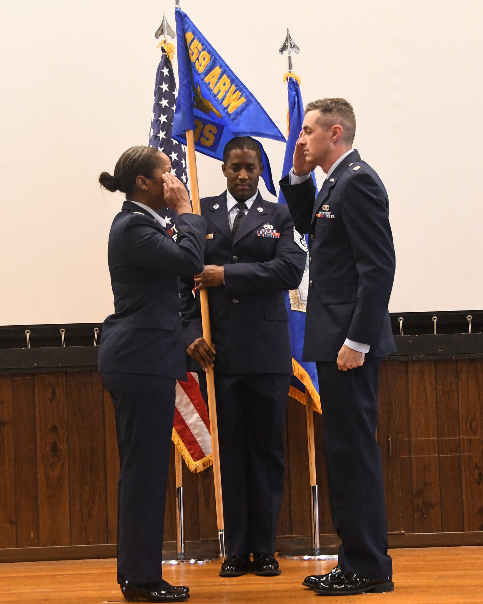 Maj. Michael Doris assumes command of the 459th Logistics Readiness Squadron during a June 3, 2023, assumption of command ceremony held at the 459th Air Refueling Wing Auditorium. Doris was previously a logistician in the 759th Logistics Readiness Flight..